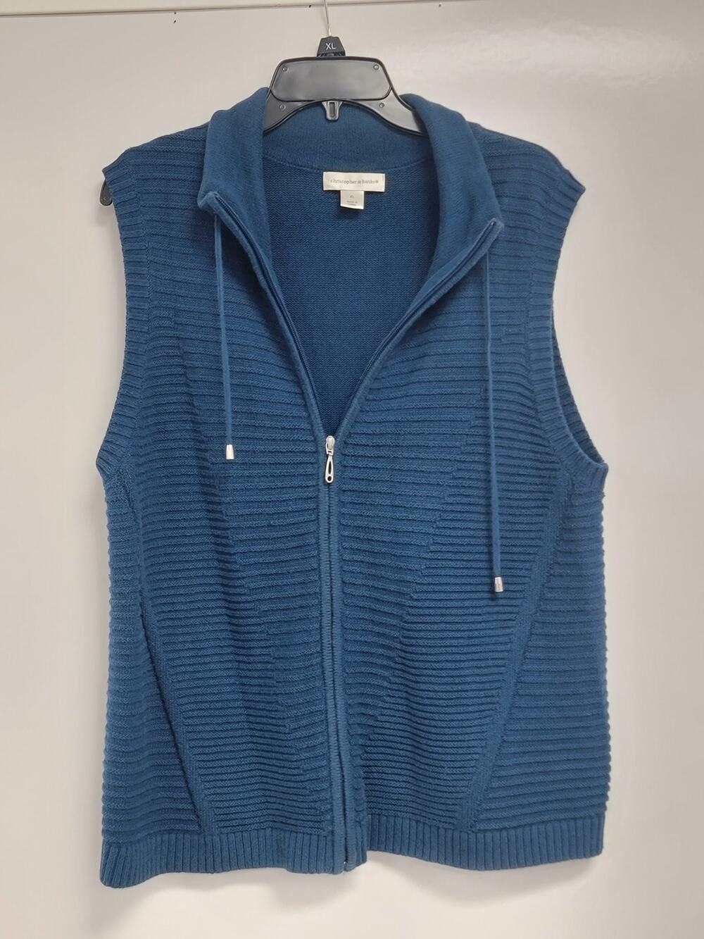 Christopher & Banks Women's Blue Ribbed Hooded Sweater Vest Sz XL 0046